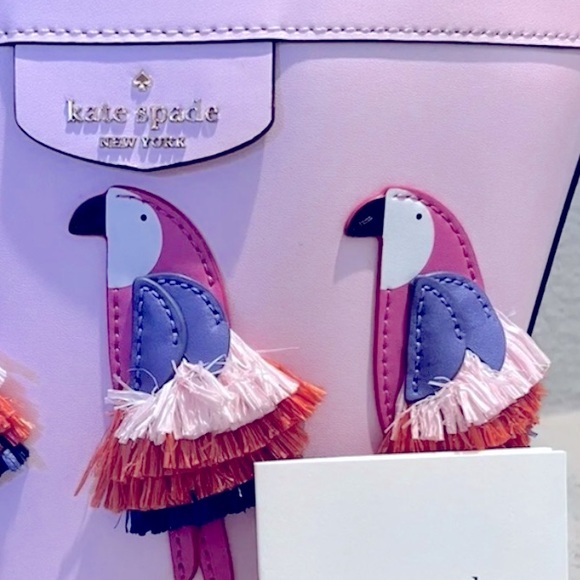 Kate Spade NWT Pippa flock party parrot embellished leather bucket Crossbody bag - Picture 6 of 13